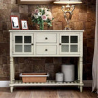 Table console de buffet avec étagère inférieure, meuble de rangement de salon en bois/verre style ferme