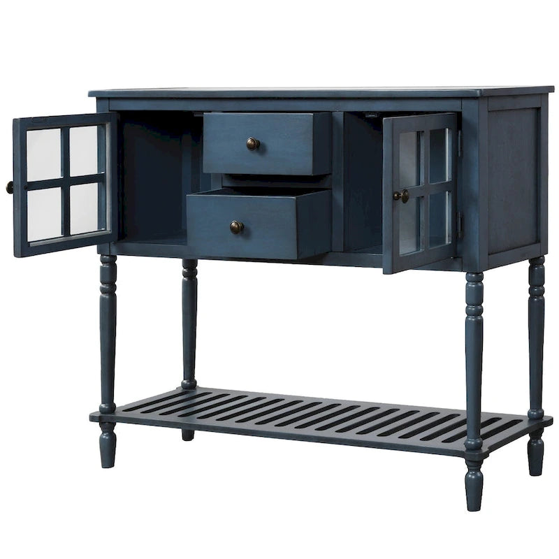 Table console de buffet avec étagère inférieure, meuble de rangement de salon en bois/verre style ferme