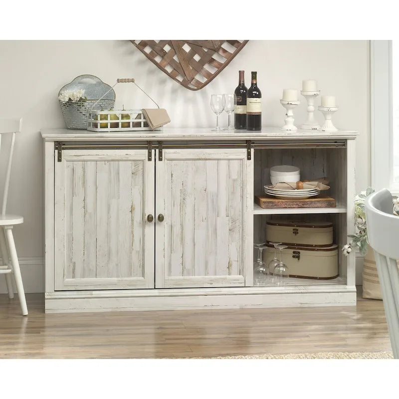 Meuble TV de 60 po avec portes coulissantes, fini blanc planche