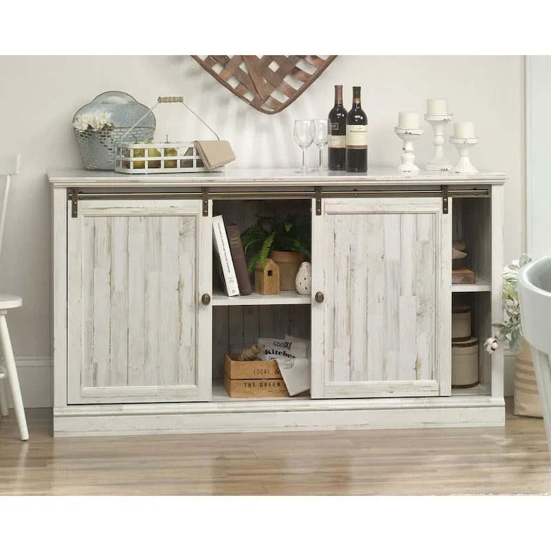 Meuble TV de 60 po avec portes coulissantes, fini blanc planche