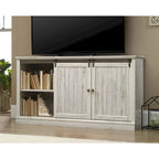 Meuble TV de 60 po avec portes coulissantes, fini blanc planche