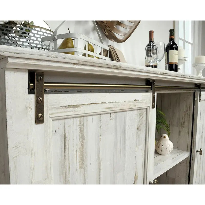 Meuble TV de 60 po avec portes coulissantes, fini blanc planche