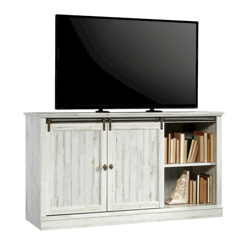 Meuble TV de 60 po avec portes coulissantes, fini blanc planche