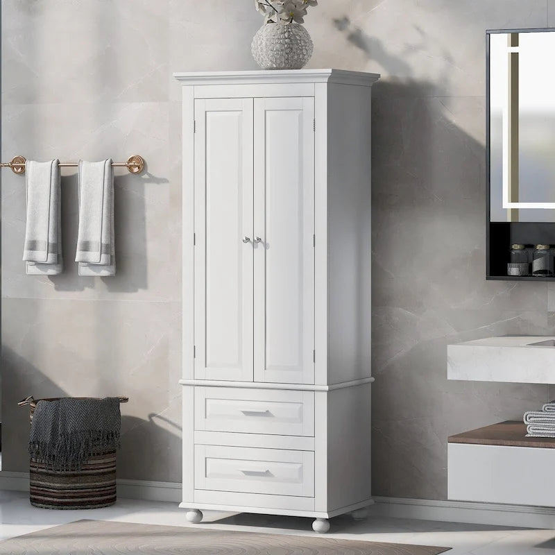 Meuble de rangement haut avec deux tiroirs pour salle de bain/bureau, blanc