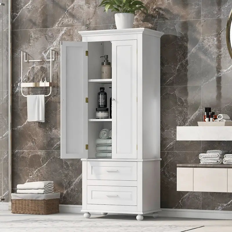 Meuble de rangement haut avec deux tiroirs pour salle de bain/bureau, blanc