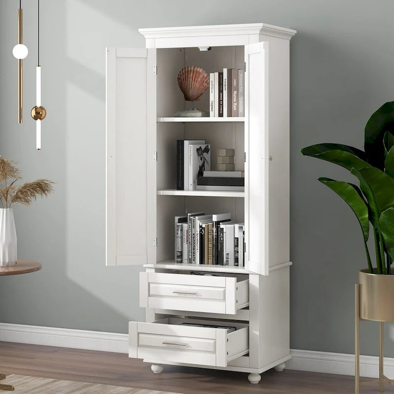Meuble de rangement haut avec deux tiroirs pour salle de bain/bureau, blanc