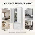 Meuble de rangement haut avec deux tiroirs pour salle de bain/bureau, blanc