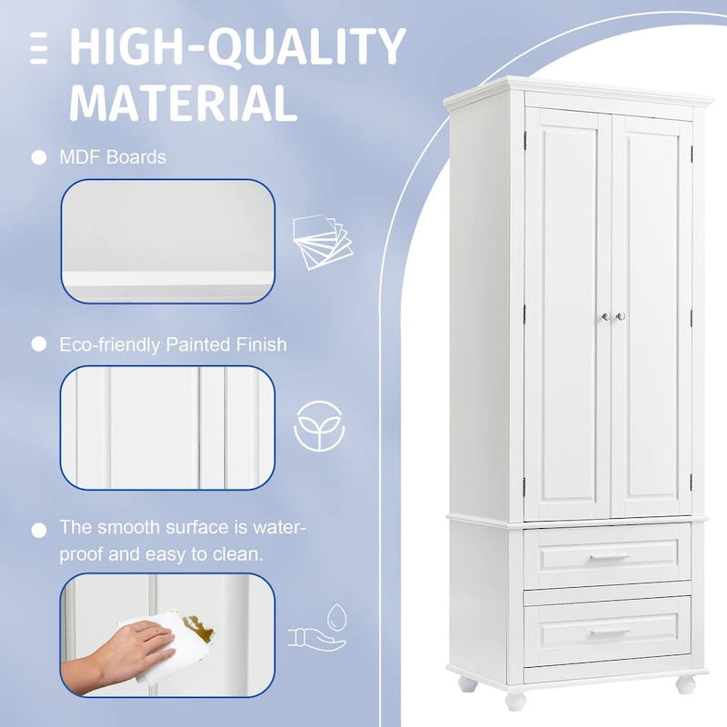 Meuble de rangement haut avec deux tiroirs pour salle de bain/bureau, blanc