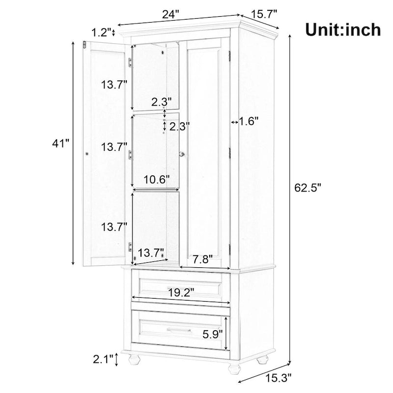 Meuble de rangement haut avec deux tiroirs pour salle de bain/bureau, blanc