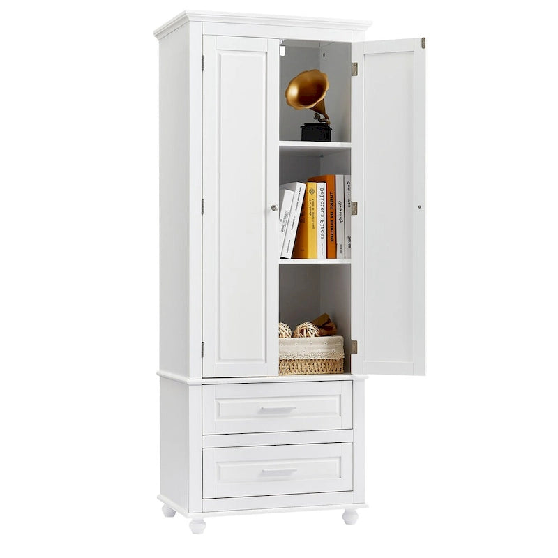 Meuble de rangement haut avec deux tiroirs pour salle de bain/bureau, blanc
