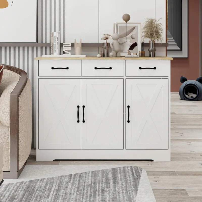 Farmhouse Buffet Cabinet Storage Sideboard with 3 Drawers and 3 Doors